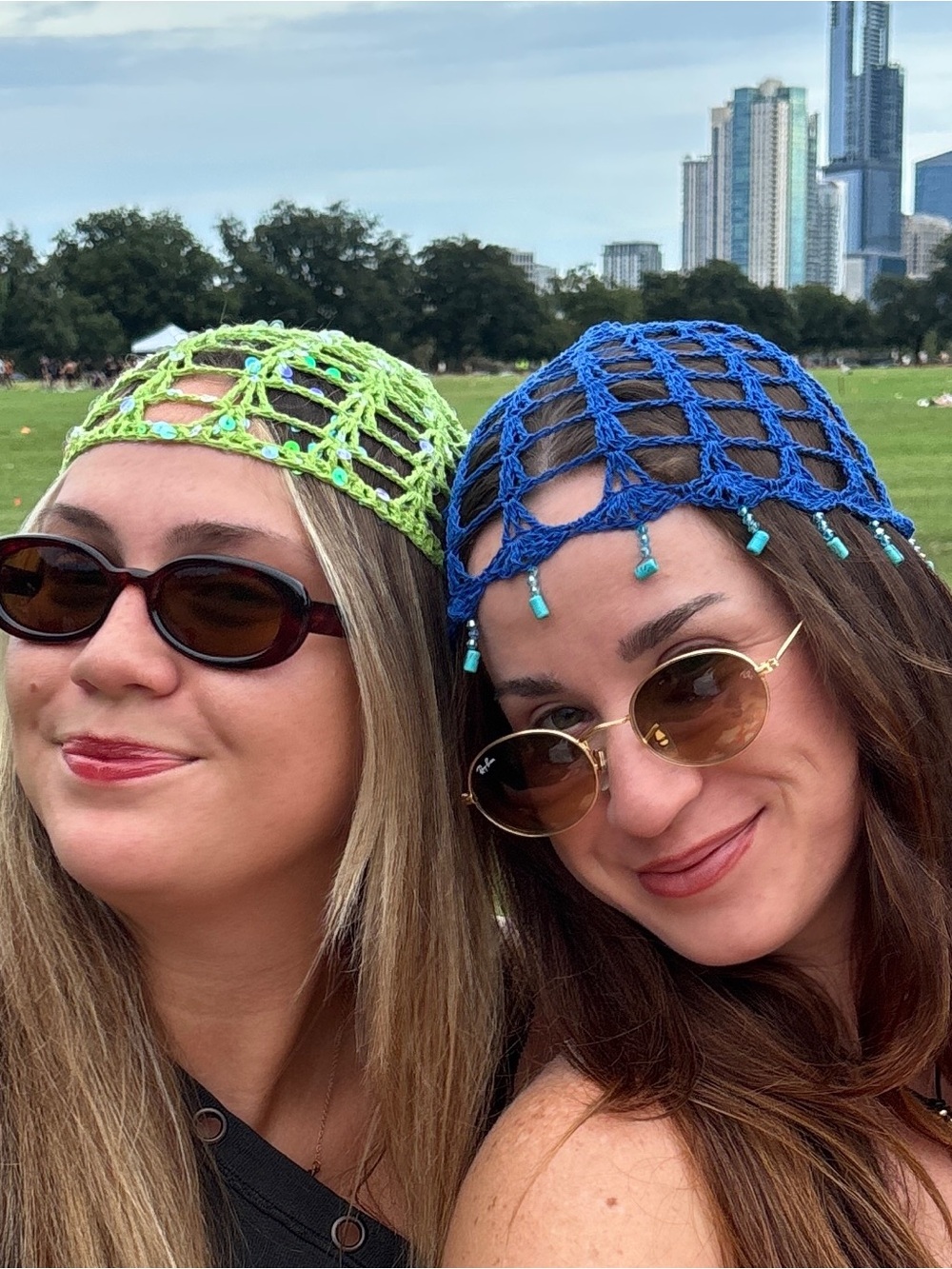 Handmade Crochet Net Beaded Headscarf Skullcap Festival